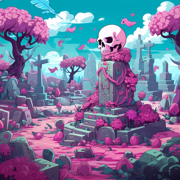 Graveyard Chronicles Eerie Scene Brought to Life in Illustration Generative AI