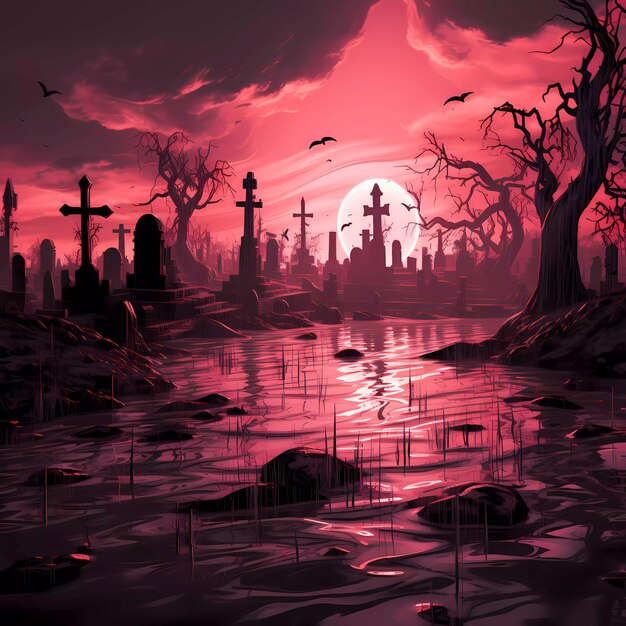 Graveyard Chronicles Eerie Scene Brought to Life in Illustration Generative AI