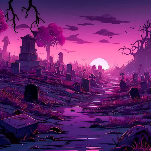 Graveyard Chronicles Eerie Scene Brought to Life in Illustration Generative AI