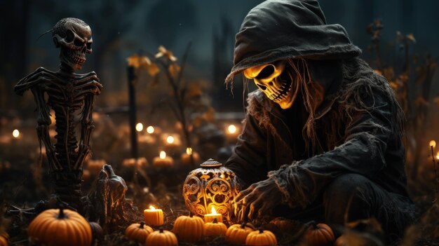 кладбище шепчет хэллоуин тыквы скелеты и зомби