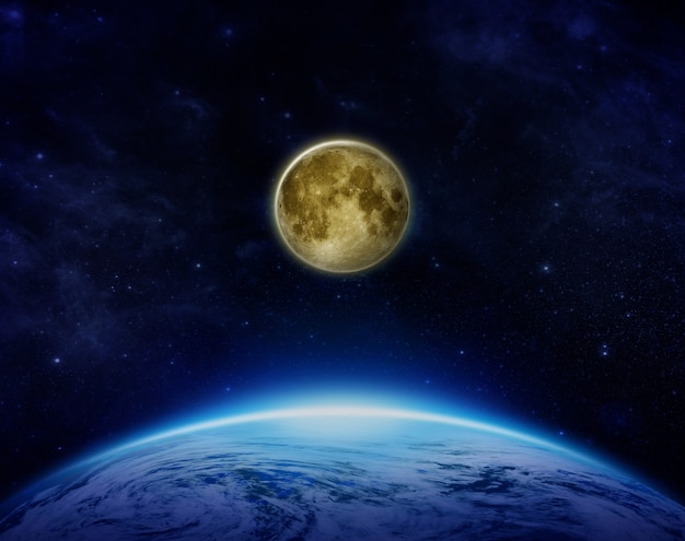 宇宙での月と地球の重力太陽系での月と地球に対する月光の反射と効果