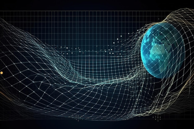 중력 행성 지구 중력파 개념 일반 상대성 이론에서 중력 그리드와 구체 라인 워프 곡선 시공간을 사용한 물리적 및 기술 배경 디자인