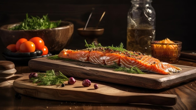 Gravlax 또는 무덤 연어는 북유럽 요리입니다.