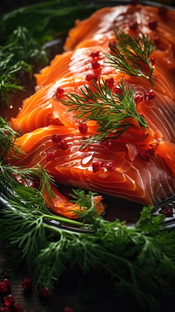 Gravlax or graved salmon is a Nordic dish