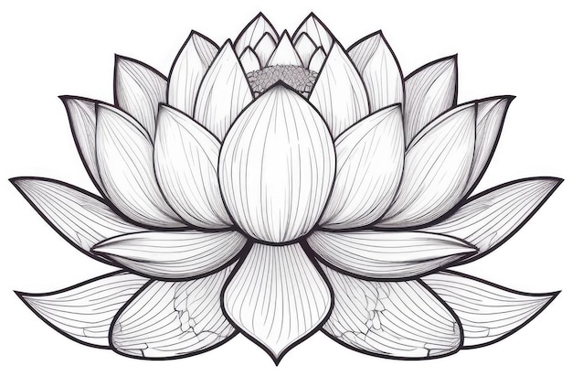 gravure illustratie van elegante bnw lotus bloemen met de hand getekende botanische bladeren in lijn kunst stijl