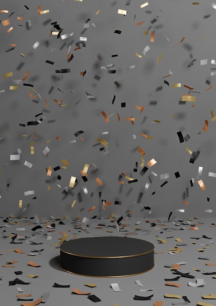 Gray 3D product display anniversary products celebration confetti podium luxury golden line