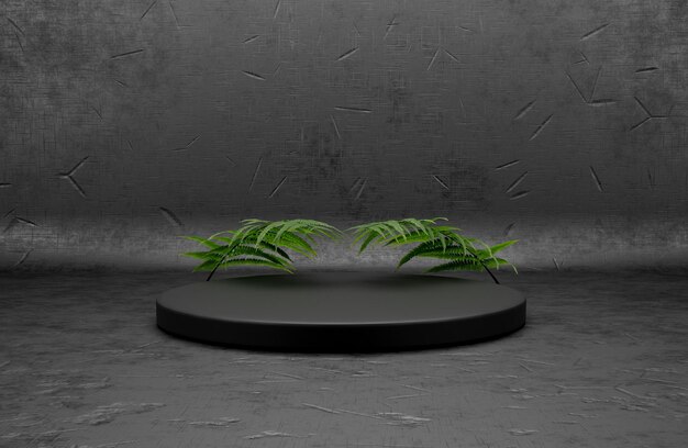 Gray 3D Product Show stage podium with leaf