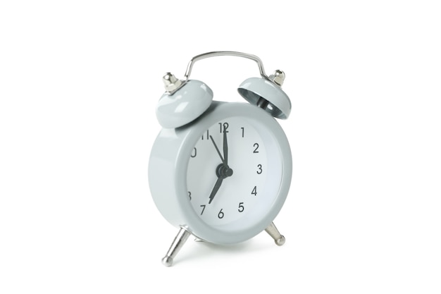 Gray alarm clock isolated on white background