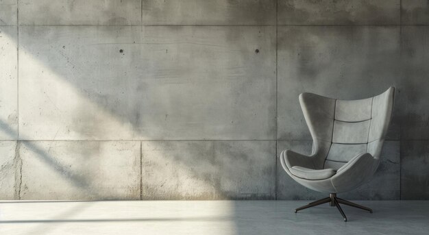 gray arm chair next to a concrete wall