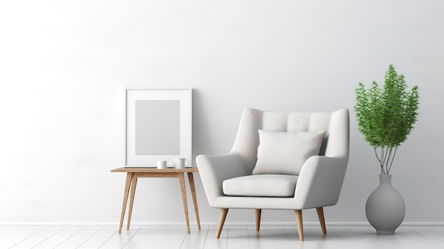 Photo gray armchair against white wall