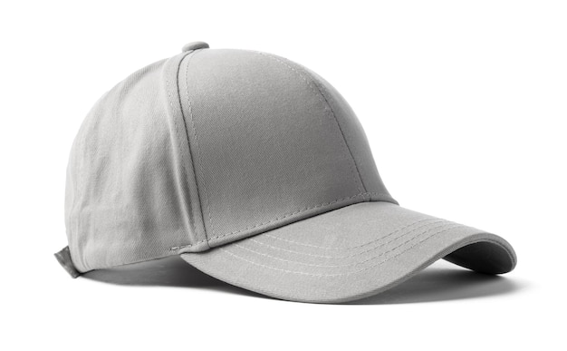 Foto cappello da baseball grigio su sfondo bianco