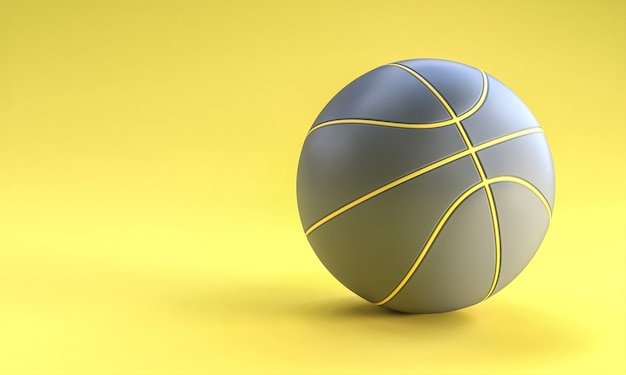 Gray basketball ball on yellow background. 3d render.