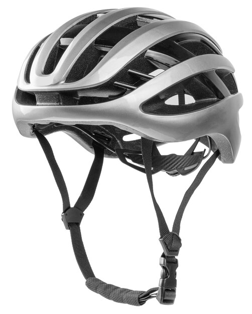 Gray bicycle helmet Side view Isolated on white background