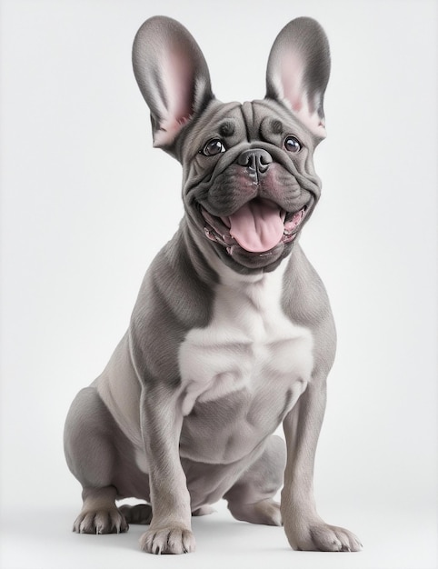 gray bulldog smiling sitting upright white background illustration