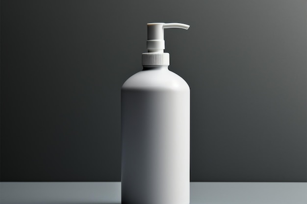 A gray canvas hosts a white pump bottle modern aesthetics