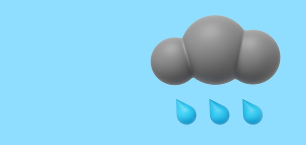 Фото Серое мультяшное облако с дождем 3d рендеринга иконка на синем фоне пространства для текста