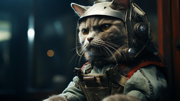 Photo a gray cat wearing a space helmet