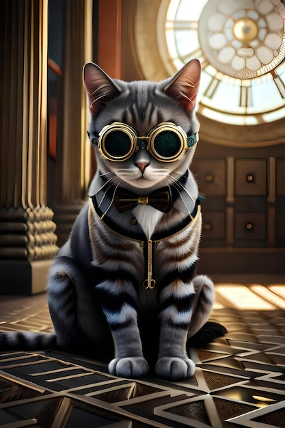 Gray cat with style suit