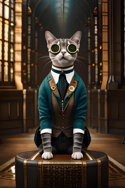 Gray cat with style suit