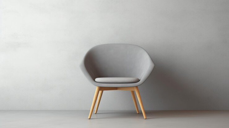 Photo gray chair against wall 3d render in empty space
