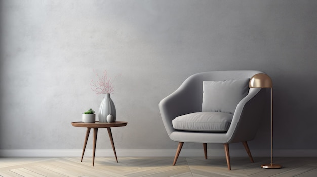 Photo gray chair in neutral living room realistic rendering with japanese influence