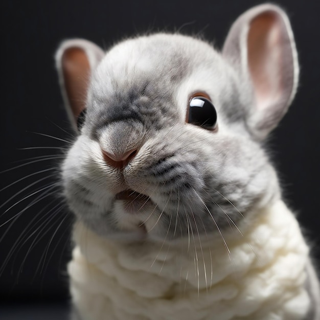 Gray chinchilla closeup on a black background studio photo