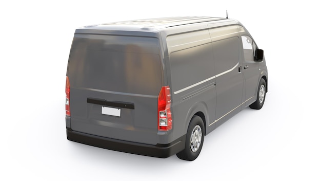 Photo gray commercial van for transporting small loads in the city on a white background blank body for your design 3d illustration