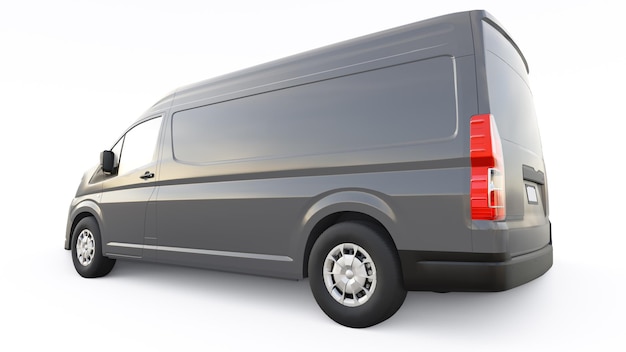 Gray commercial van for transporting small loads in the city on a white background Blank body for your design 3d illustration