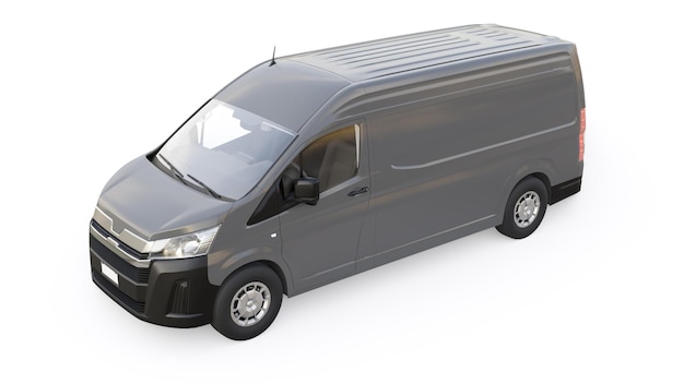 Gray commercial van for transporting small loads in the city on a white background Blank body for your design 3d illustration