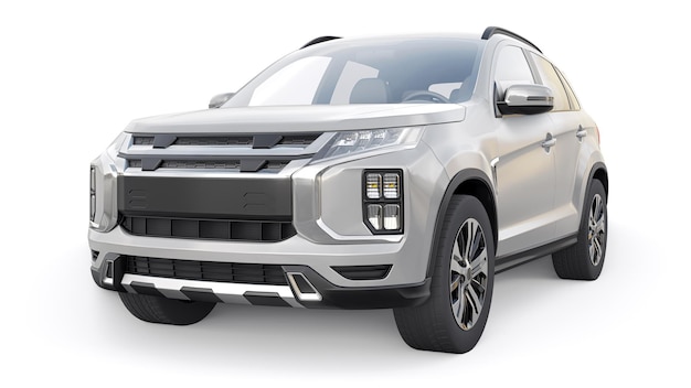 Gray compact urban SUV on a white uniform background with a blank body for your design 3d rendering