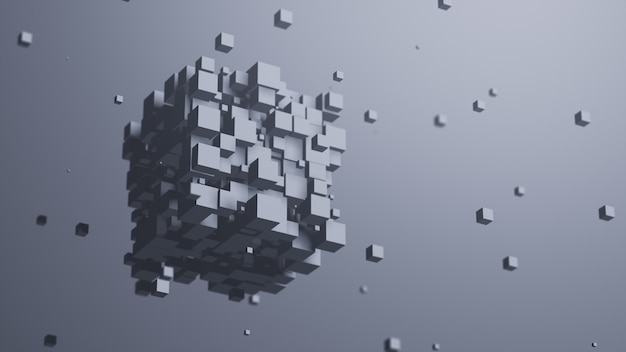 Cube flying. Куб в сером небе. Cubes banner Gray.