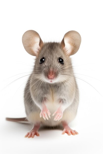 Gray cute funny mouse on white background