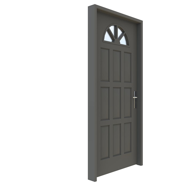 Photo gray door an entryway designed for easy access positioned against a white isolated backdrop