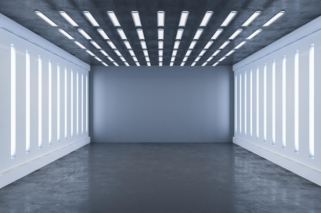 gray exhibition hall interior and blank wall
