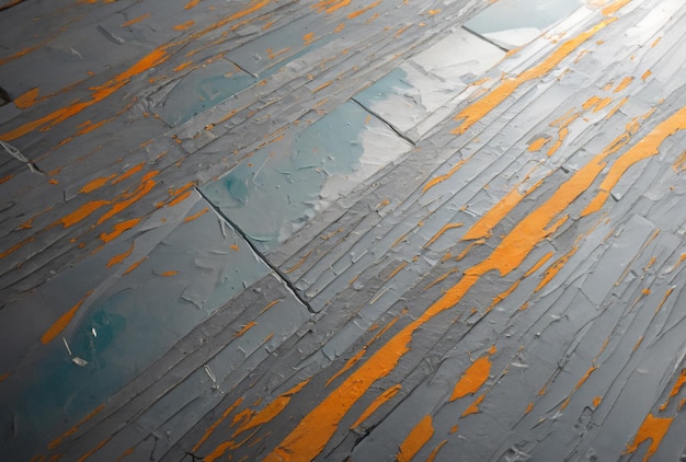 A gray floor with orange paint on it