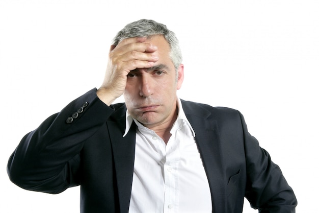 Gray hair sad worried senior businessman expertise