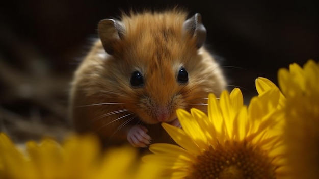 Gray hamster eating sunflower seed