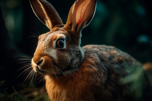 Gray hare in the forest Generative AI