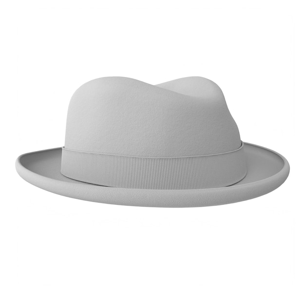 A gray hat with a white band that says'the hat is made by the company. '