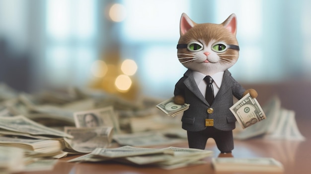 Gray Kitten with Money Funny rich boss cat