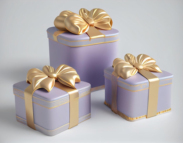 Gray Lavender boxes with a gold bow. Generative ai