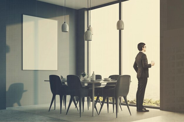 Photo gray minimalistic dining room corner poster man