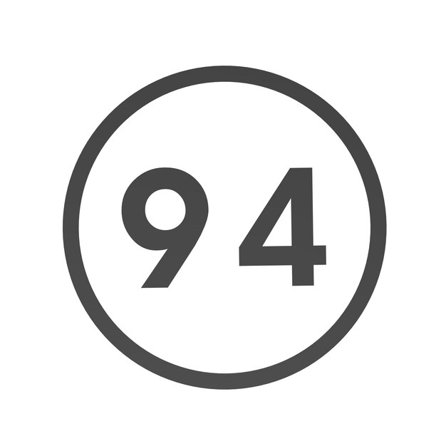 Gray number 94 in a circle on a white background Numbers and numbers Numbering Rendering an image