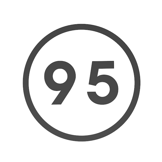 색 배경에 회색 숫자 95를 원으로 표시합니다. 숫자와 숫자, 숫자 표시, 이미지 렌더링.