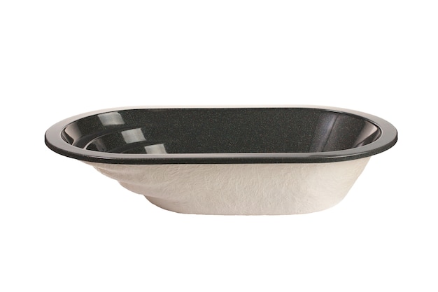 Gray oval washbasin in the bathroom of an artificial stone isolated on a white background