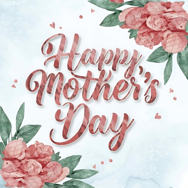 Gray Pink Watercolor Happy Mothers Day 3d render typography illustration