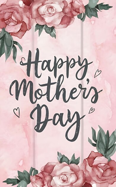 Gray Pink Watercolor Happy Mothers Day 3d render typography illustration