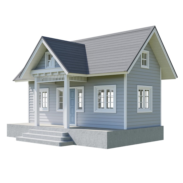 Gray plank wall small house with front terrace isolated on white background with clipping path 3d render