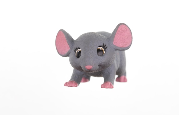 gray plastic rat toy isolated on white background