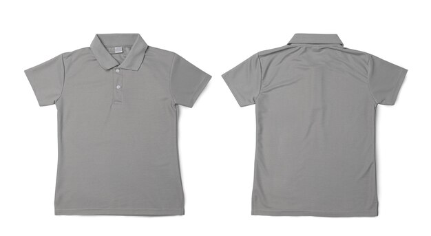 Photo gray polo shirt mockup isolated on white background with clipping path